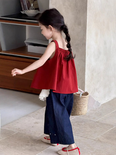 Girls' Jeans 2025 Summer New Children's Korean Style Lace Embroidered Straight Leg Trendy Baby's All-match Wide Leg Pants
