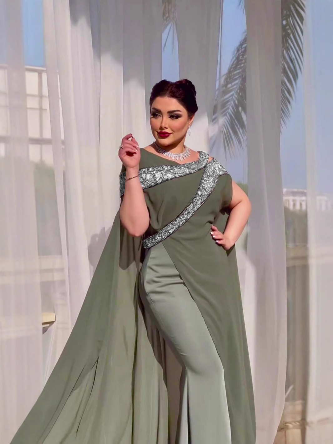 2024 Autumn and Winter New Cross-Border Women's Clothing Independent Site Ebay Sexy Chiffon Sequin Patchwork Prom Evening Dress