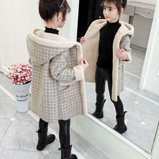 Girls' Lamb Wool Coat Autumn and Winter Coat for Large Children's Lizi Coat Girl's Stylish New Thickened Woolen Roga