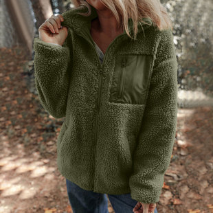European and American Women's 2024 Autumn and Winter Lambskin Zipper Jacket Women's Loose Stitching Contrast Casual All-match Coat