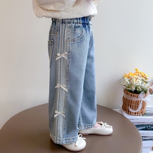 Baby Girl's Spring Jeans Children's Fashionable Western Style Wide Leg Pants 2025 New Style Pants Girls' Casual Straight Leg Pants