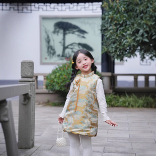 Tiger Smell Rose Children's Autumn and Winter New Cotton Vest Baby's New Chinese Sister and Brother's Dress Girls' Vest New Year's Dress