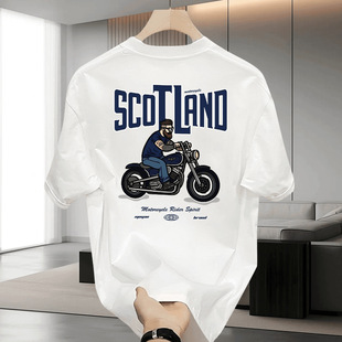 Black T-shirt Men's Short-sleeved Men's Half-sleeved Clothes Loose White T-shirt Heavy Summer Men's Pure Cotton Printed White T-shirt