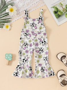 Explosive New Girls' Harlan Pants Spring and Autumn Sling Jumpsuit Printed Flared Pants Children's Summer Strap Pants