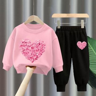 Girls suit Spring and Autumn New Cartoon Western Style Autumn Baby Cute Sports Sweatshirt Two-piece Fashionable