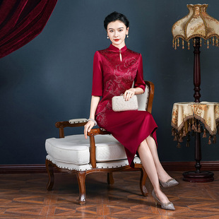 Свадебное платье мамы измененное платье Cheongsam ацетат атласная мода Счастливая Мать-в-законе свадебный банкет мать-в-законе новый Cheongsam