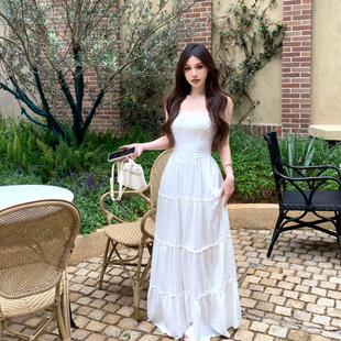 White Moonlight White dress Women's Long Dress with Strap Waist Small White Dress