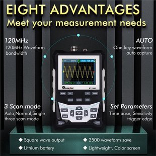 TOOLTOP ET120M Handheld Colorful Analog Oscilloscope 120MHz Frequency 500Msps SaMpling Rate