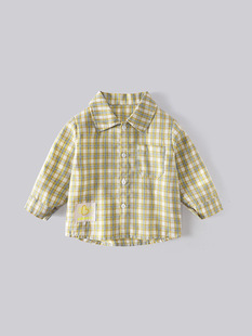 Spring and Autumn New Boys Cotton Shirt Casual Color Plaid Long Sleeve Top Lapel Base Shirt Men's Treasure Shirt