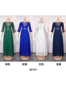 AliExpress Amazon Round Neck Rhinting Cross-border Autumn and Winter Europe, America and Africa Large Size Women's Fashion High Waist Dress