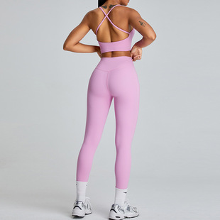 Cross-border New Yoga Suit Women's Cross-back Sports Suit Outdoor Slimming Tight Abdominal Tight Fitness Suit