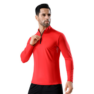 Casual long-sleeved zipper running long-sleeved stretch men's sports solid color quick-drying clothes stand collar work clothes tight top