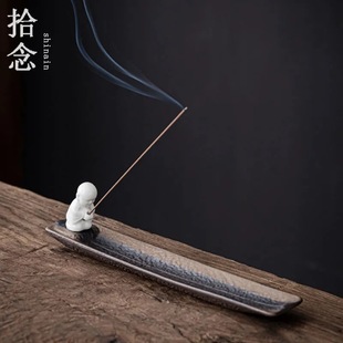 Picking up the idea of Coarse Pottery handmade small monk incense burner ceramic line incense insert room creative incense holder retro incense Ware Zen