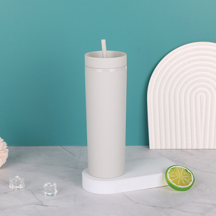 16OZ Frosted Suction Cup Plastic Straight Cup Simple Beverage Cup Internet Popular New White Collar Student Commuter Drinking Cup