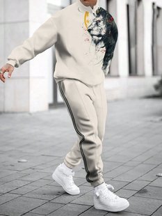 2024 European and American New Outgoing Fashion Brand Casual Loose Sweat Pants Sports suit 3D Printed Air Layer Fabric