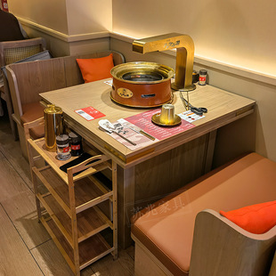 Sita Old Lady Solid Wood Barbecue Table Korean Self-service Smokeless Barbecue Table Smoke Exhaust Smoking System Charcoal Table