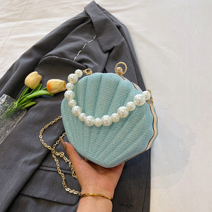 Cross-Border New Shell Crossbody Bag Clip Pearl Satchel Evening Bag Bag Personalized Chain Fashion Shoulder Bag