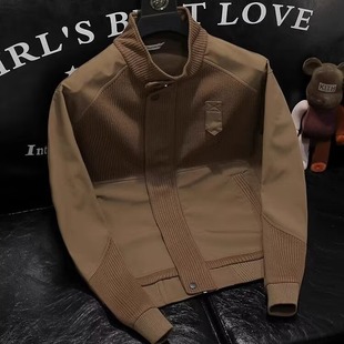 Fashionable Youth Regular Men's Jacket Spring and Autumn Stand Collar Jacket Men's Lazy Daily Standard Long Sleeve Jacket