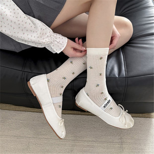 New Style Socks Women's Mid-tube Socks Summer Thin Mesh Hollow Breathable Pure Cotton Socks Cartham Floral Simple Stacking Socks