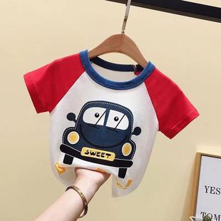 Boys' Cotton Short-sleeved T-shirt Summer Clothing Baby Children's Clothing Baby Children's Half-sleeved Western-style Thin Cartoon Top