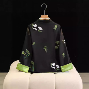 New Chinese Style National Style Fashion Panda Printing Zen Style Exquisite High-end Explosive Button Tang Suit Top with Embroidery