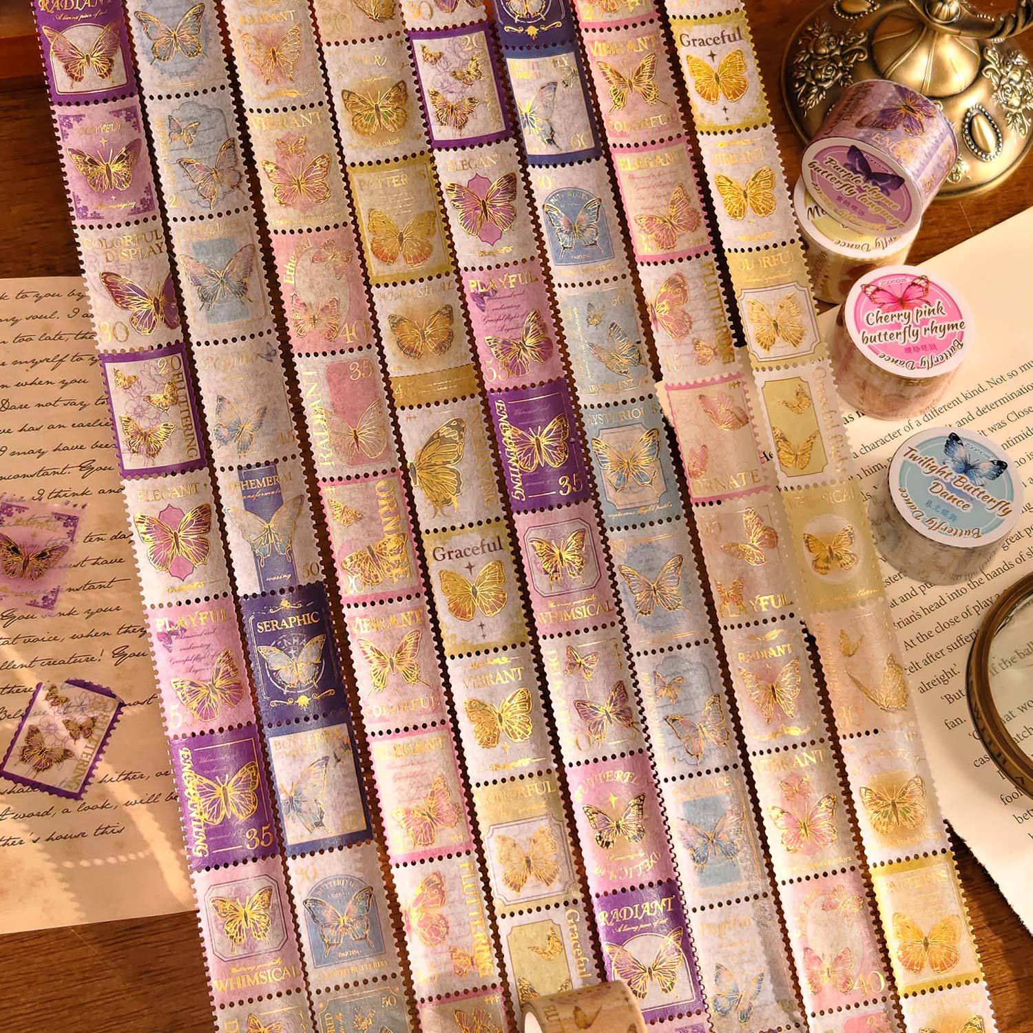 Early Foam Hot Stamping Stamp Die-Cut Washi Tape Butterfly Whisper Series Retro Handbook Decorative Special-Shaped Sealing Sticker