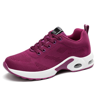 Cross-border plus size mesh breathable lightweight sports women's shoes fashion all-match fly woven casual PU real air cushion running shoes