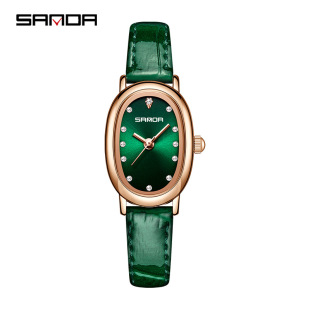 SANDA Oval Diamond-encrusted Small Dial Women's Watch Niche Ins Advanced Sense Student's Watch Retro Classic Women's Quartz Watch