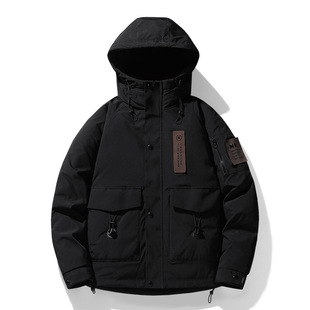 2024 Winter Down Jacket Men's Shorts Trendy Brand Tooling Outdoor Mountain Jacket Loose Hooded Jacket