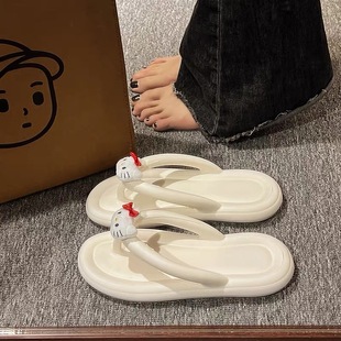 KT Cat Internet Popular Women's Slippers Women's Summer New Solid Color Girl Style Clip Feet Casual All-Match Flip-Flap Sandals