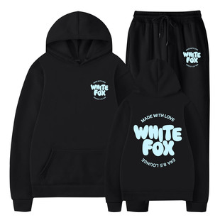 2025 cross-border new WHITE FOX hooded sweater suit white fox men and women fleece-lined hooded sweater suit