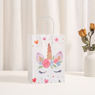 Foreign trade wholesale kraft paper unicorn printing bronzing shopping bag cartoon handbag birthday gift bag