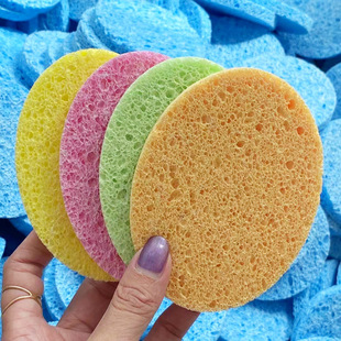 Compressible wood pulp cotton face puff round wooden paddle sponge cleaning face puff natural degradation makeup remover exfoliating puff