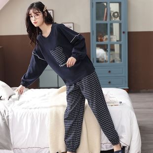 High-grade cotton pajamas women's long sleeve spring and autumn students loose cute casual cotton home clothes suit can be worn outside