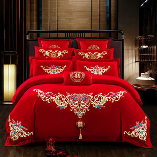 Four-piece wedding wedding cotton big red cotton simple six-piece set Xi quilt cover wedding room bedding a generation of hair