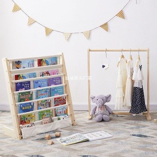 Children's Bookshelf Solid Wood Baby Home Reading Corner Storage Arrangement Fabric Children's Books Storage Children's Painting Wholesale