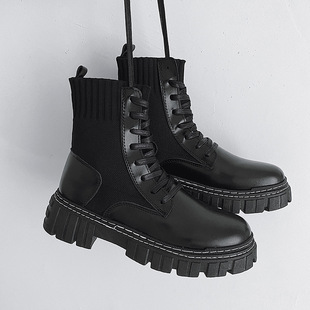 Thick-soled Martin Boots British Style High-top Leather Boots Flying Knitted 2025 Autumn and Winter New Men's Boots Snow Boots Martin Men's Shoes