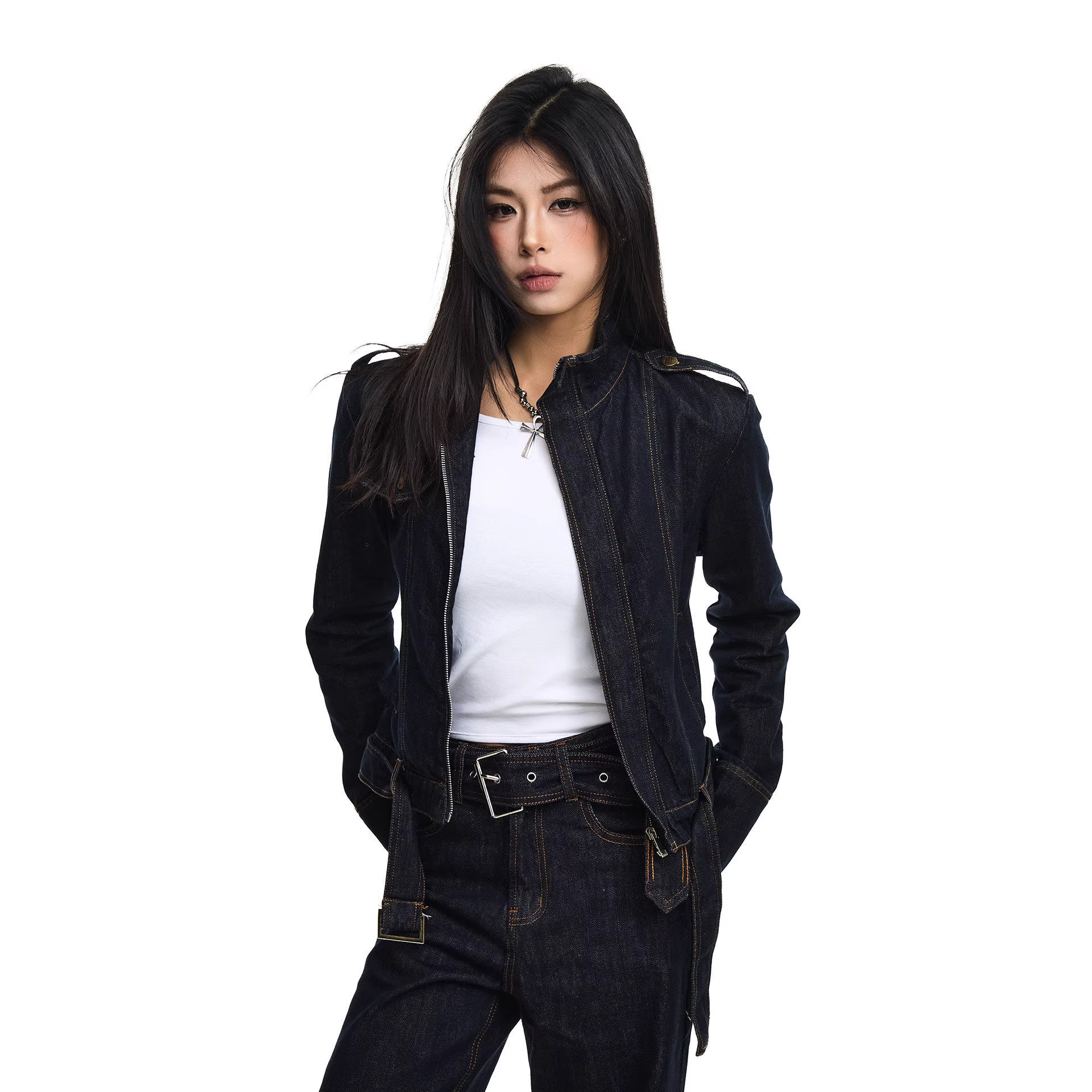 American-Style Y2K Retro Stand-Collar Short Denim Jacket for Women, 2026 New Slim-Fit Versatile Trendy Top