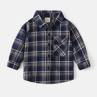 Children's shirt wholesale 2024 new autumn boys sanding plaid long sleeve shirt baby coat a generation of hair