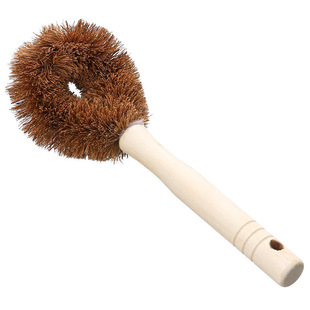Cooktop Cleaning Brush Long Handle Coconut Brown Brush Wooden Handle Oil-free Wash Pan Bowl Brush Kitchen Cleaning Utensils Anti-grass Cloth