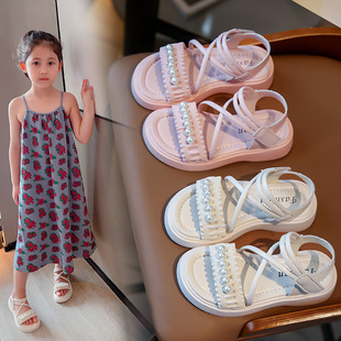 Girls' sandals summer 2023 New Fashion little girl princess shoes medium and big Children soft bottom non-slip children's beach shoes