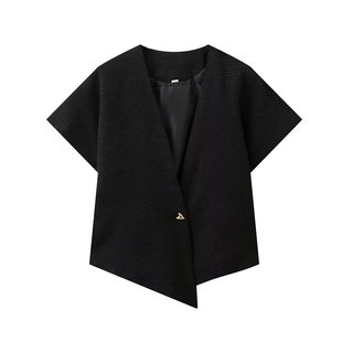 236-summer new women's European and American style V-neck asymmetric one-button short-sleeved shirt