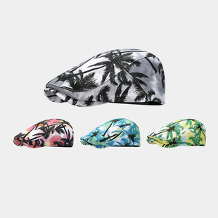 Tropical Coconut Tree Full Indian American Style Forward Cap Men's and Women's Outdoor Beret Amazon Retro Short Brim Cap Trendy