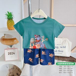 2025 Foreign Trade New Ice Crystal Cotton Korean Style Short Sleeve Shorts Children's Home Clothes Outer Wear