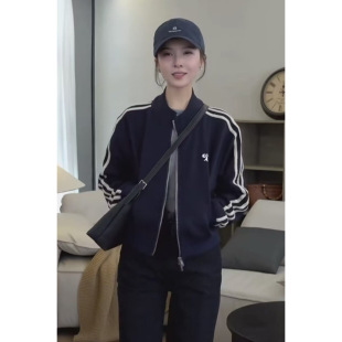 Vertical Collar Baseball Suit Jacket Women's 2024 Spring and Autumn New Small Fashion Casual Short fleece-lined Cardigan Jacket Trendy