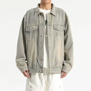 Spring and Autumn Denim Jacket Men's Instagram Popular Brand Hong Kong-style Handsome Loose Top Korean-style Fashionable Retro Work Jacket