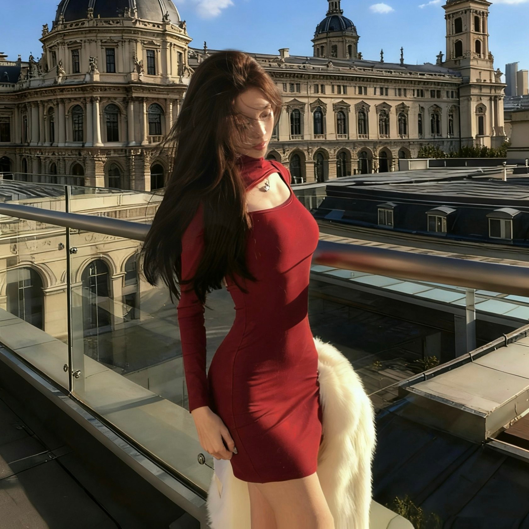 New Year's Eve Outfit: Red Dress for Women, Spring 2026 New Style, Spicy Girl Style, Hollow-Out Half-High Collar, Slim Fit, Bodycon Short Dress