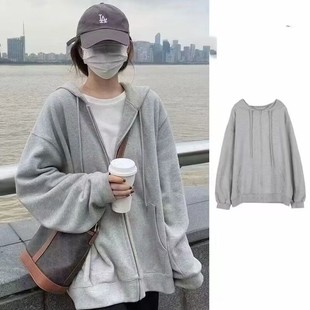 2024 New Explosions Zipper Cardigan Sweater Women's Spring and Autumn Casual Loose Couple American Hooded Early Autumn Jacket