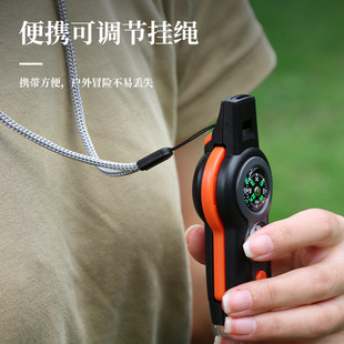 Outdoor new seven-in-one multifunctional 7-in-1 whistle survival whistle life-saving whistle with LED light thermometer compass