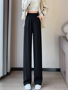 Ice Silk Drape Suit Pants for Women 2025 New Summer Thin High-Waisted Straight Petite Slimming Black Wide-Leg Pants